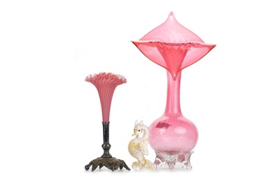 Lot 503 - VICTORIAN CRANBERRY GLASS JACK IN THE PULPIT VASE