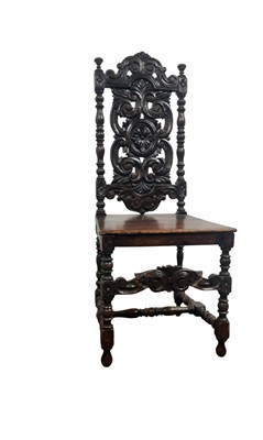 Lot 117 - VICTORIAN OAK CARVED HALL CHAIR