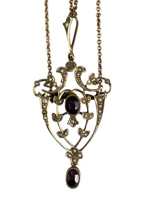 Lot 240 - LATE VICTORIAN AMETHYST AND PEARL HOLBEIN ON CHAIN