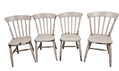Lot 312 - SET OF FOUR BEECH FARMHOUSE KITCHEN CHAIRS