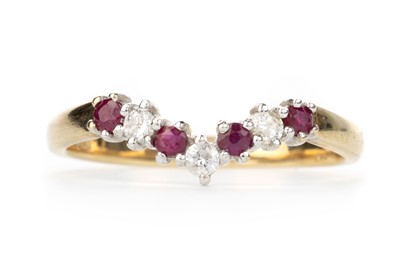 Lot 474 - RUBY AND DIAMOND WISHBONE RING