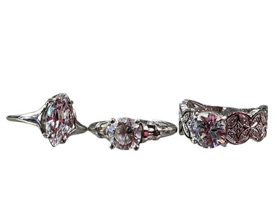 Lot 458 - THREE CUBIC ZIRCONIA DRESS RINGS