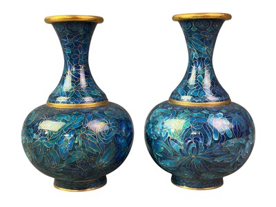 Lot 380 - PAIR OF CLOISONNÉ ENAMEL VASES