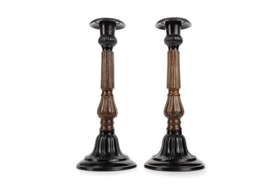 Lot 546 - PAIR OF CAST METAL CANDLESTICKS