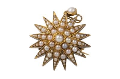 Lot 420 - VICTORIAN SEED PEARL STARBURST BROOCH
