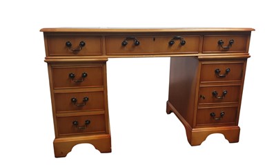 Lot 524 - REPRODUCTION YEW WOOD KNEEHOLE DESK