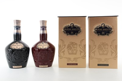 Lot 209 - CHIVAS ROYAL SALUTE 21 YEAR OLD EMERALD AND RUBY DECANTERS