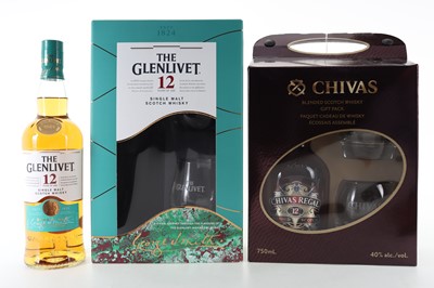 Lot 221 - GLENLIVET 12 YEAR OLD GIFT PACK AND CHIVAS REGAL 12 YEAR OLD GIFT PACK