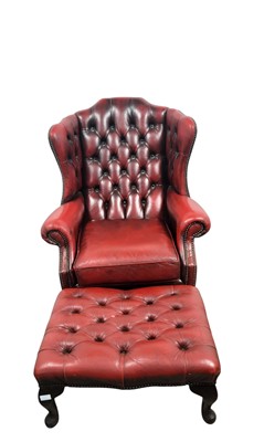 Lot 538 - TWO CHESTERFIELD WINGBACK ARMCHAIRS