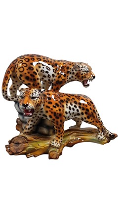 Lot 553 - LARGE CONTINENTAL STONEWARE GROUP OF TWO LEOPARDS