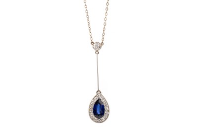 Lot 617 - EDWARDIAN SAPPHIRE AND DIAMOND DROP PENDANT