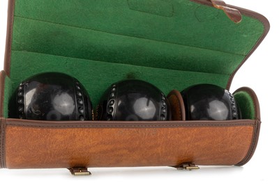Lot 521 - SET OF THREE TAYLOR LIGNOID LAWN BOWLS