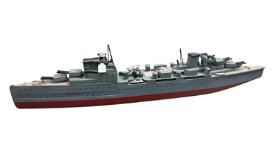Lot 607 - VINTAGE REMOTE-CONTROLLED WOODEN BATTLE SHIP