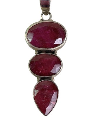 Lot 30 - GROUP OF FIVE SILVER AND GEM SET PENDANTS WITH CHAINS