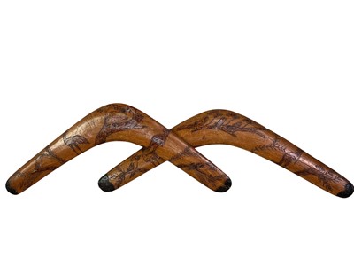 Lot 126 - TWO AUSTRALIAN ABORIGINAL STYLE WOODEN BOOMERANGS
