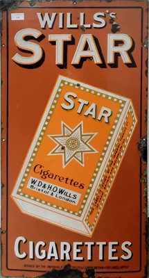 Lot 630 - WILLS'S STAR CIGERETTES, ENAMELLED ADVERTISEMENT SIGN
