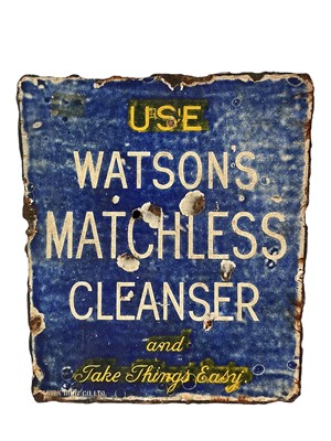 Lot 637 - 'USE WATSON'S MATCHLESS CLEANSER AND TAKE THINGS EASY', DOUBLE SIDED ADVERTISEMENT SIGN