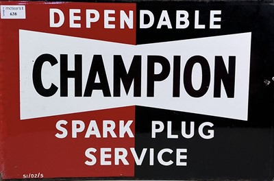 Lot 638 - 'DEPENDABLE CHAMPION SPARK PLUG SERVICE', DOUBLE SIDED WALL BRACKET ENAMELLED ADVERTISEMENT SIGN
