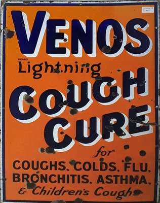 Lot 642 - 'VENOS COUGH CURE', ENAMELLED ADVERTISEMENT SIGN