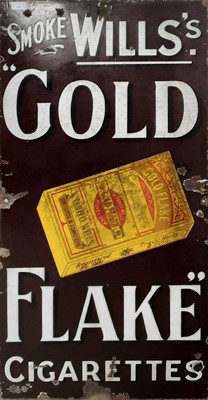 Lot 644 - 'SMOKE WILLS'S GOLD FLAKES CIGARETTES', ENAMELLED ADVERTISEMENT SIGN