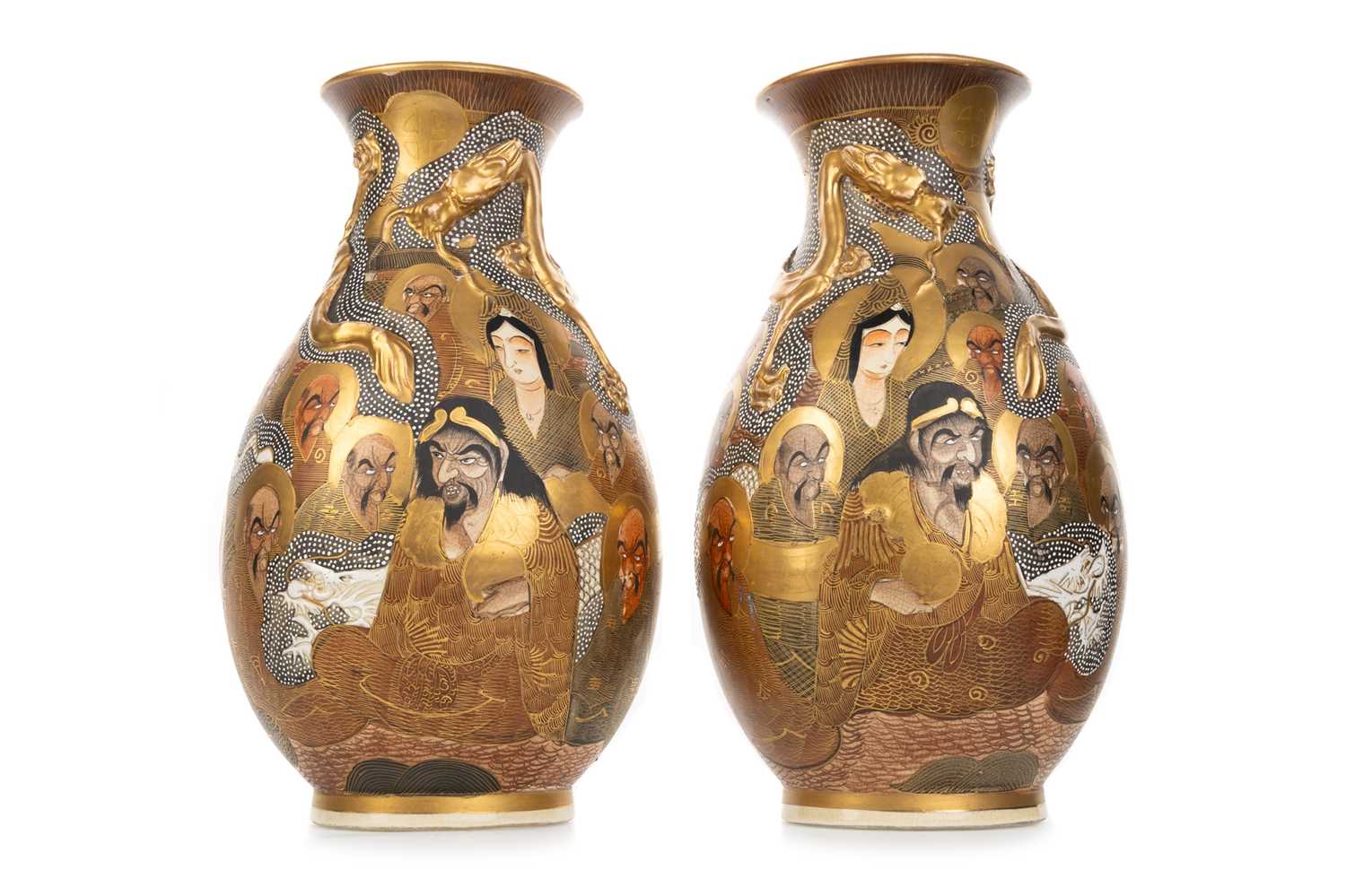 Lot 1272 - PAIR OF JAPANESE SATSUMA POTTERY VASES