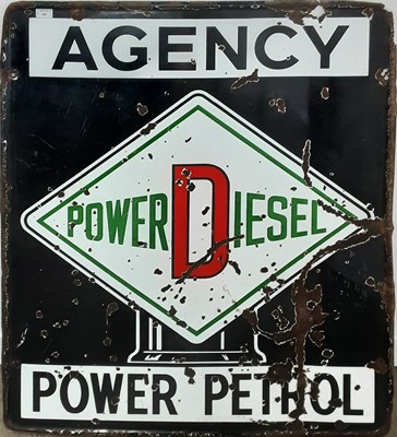 Lot 651 - LARGE 'AGENCY POWER DIESEL POWER PETROL, ENAMELLED ADVERTISEMENT SIGN