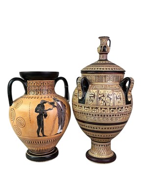 Lot 84 - TWO REPRODUCTION GRECIAN STYLE VASES