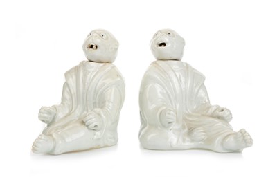 Lot 1436 - PAIR OF JAPANESE HIRADO WHITE PORCELAIN INCENSE HOLDERS