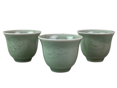 Lot 401 - SET OF SIX CELADON SAKE CUPS