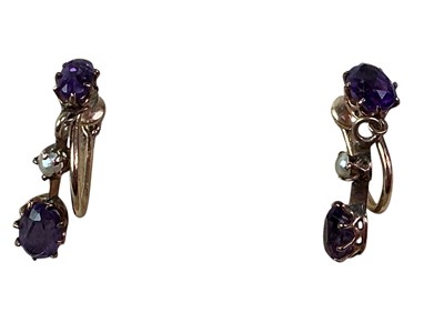 Lot 241 - PAIR OF AMETHYST AND SEED PEARL EARRINGS