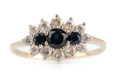 Lot 196 - SAPPHIRE AND CUBIC ZIRCONIA CLUSTER RING