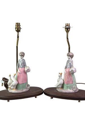 Lot 305 - TWO PAIRS OF CERAMIC FIGURE LAMPS