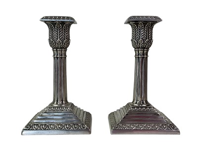 Lot 205 - PAIR OF WHITE METAL CANDLESTICKS