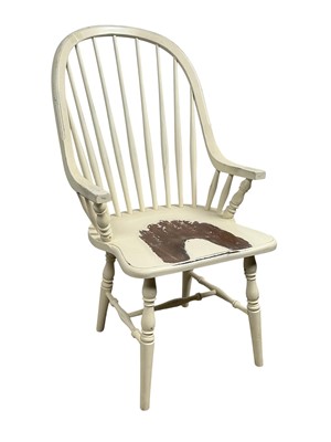 Lot 338 - WHITE PAINTED OPEN ELBOW CHAIR