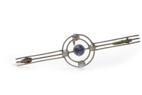 Lot 50 - ART DECO GEM AND DIAMOND SET BROOCH formed by...