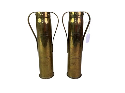 Lot 371 - PAIR OF BRASS TRENCH ART VASES