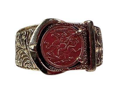 Lot 392 - GOLD COIN SET RING