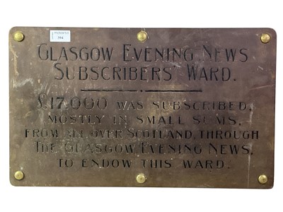 Lot 394 - BRASS PRESENTATION PLAQUE