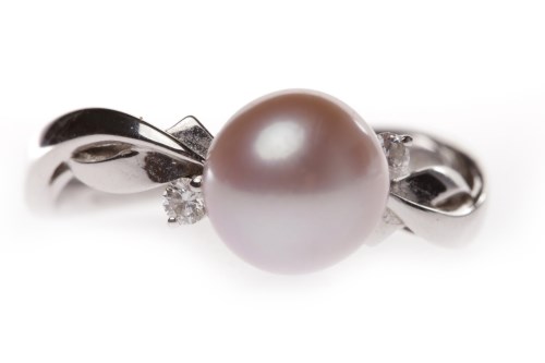 Lot 63 - EIGHTEEN CARAT WHITE GOLD PEARL AND DIAMOND...