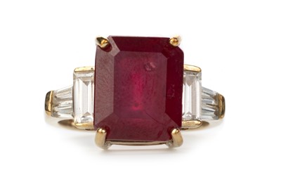 Lot 559 - SYNTHETIC RUBY AND WHITE SAPPHIRE RING