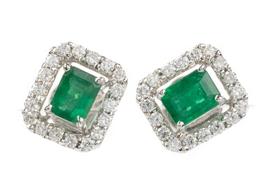 Lot 569 - PAIR OF EMERALD AND DIAMOND EARRINGS