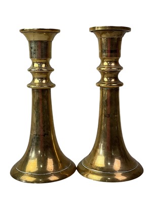Lot 597 - PAIR OF BRASS CANDLESTICKS