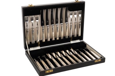 Lot 991 - SET OF TWELVE SILVER MOUNTED HANDLES AFTERNOON TEA KNIVES, AND TWELVE FORKS
