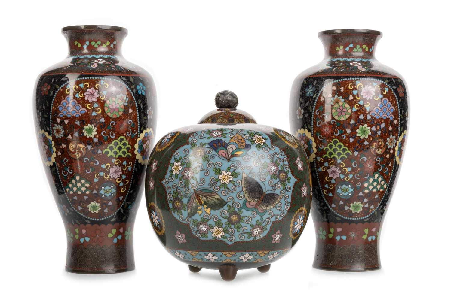 Lot 1285 - PAIR OF JAPANESE CLOISONNE VASES