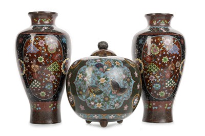 Lot 1285 - PAIR OF JAPANESE CLOISONNE VASES