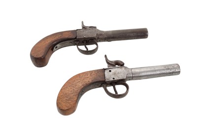 Lot 104 - TWO BOX LOCK PERCUSSION SINGLE SHOT PISTOLS