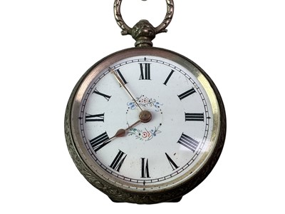 Lot 680 - VICTORIAN SILVER CASED FOB WATCH AND CHAIN