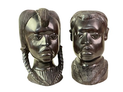 Lot 702 - PAIR OF CARVED AFRICAN EBONY BUSTS
