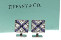 Lot 136 - PAIR OF TIFFANY AND CO. PLATINUM SAPPHIRE AND...