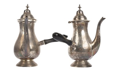 Lot 1003 - PAIR OF GEORGE V SILVER CHOCOLATE POTS